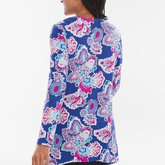 CHICO’S "The Ultimate Tee" Blue Paisley Floral Open Front Cardigan, S / 4 - Picture 8 of 10
